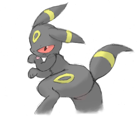 blank_stare butt eeveelution futsutsukamono looking_at_viewer looking_back nintendo plain_background pok&#233;mon pok&eacute;mon presenting presenting_hindquarters raised_leg raised_tail red_eyes solo tongue tongue_out umbreon unknown_artist video_games white_background