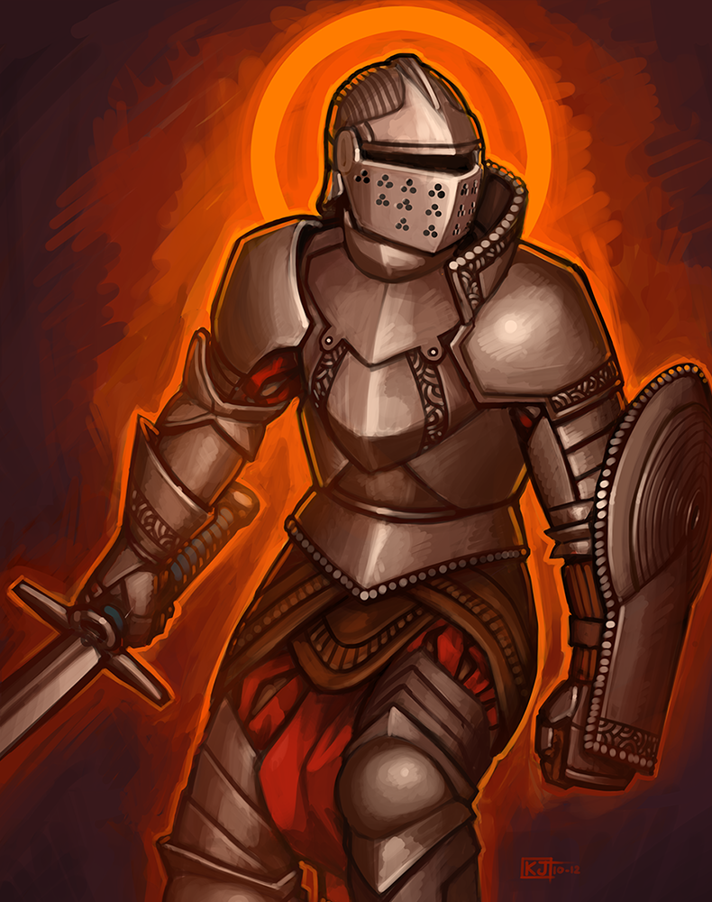 ambiguous_gender armor breastplate gauntlets greaves helmet knight loincloth pauldron plain_background shield snowskau solo sword weapon
