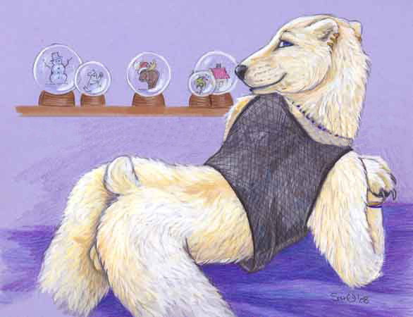 bear butt caribou caribou_(artist) male mammal necklace polar_bear sara_palmer snow_globe solo vest