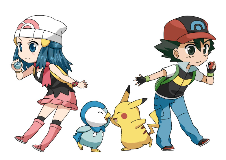 couple hikari_(pokemon) pokemon pokemon_(anime) satoshi_(pokemon)