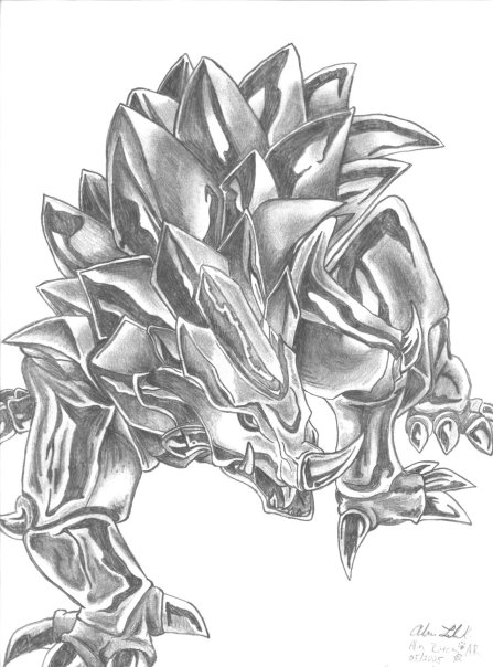 ambiguous_gender claws dragon drawn feral greyscale horn monochrome plain_background rare_metal_dragon raremetaldragon scale scales scalie solo white_background yu-gi-oh yu-gi-oh! yugioh
