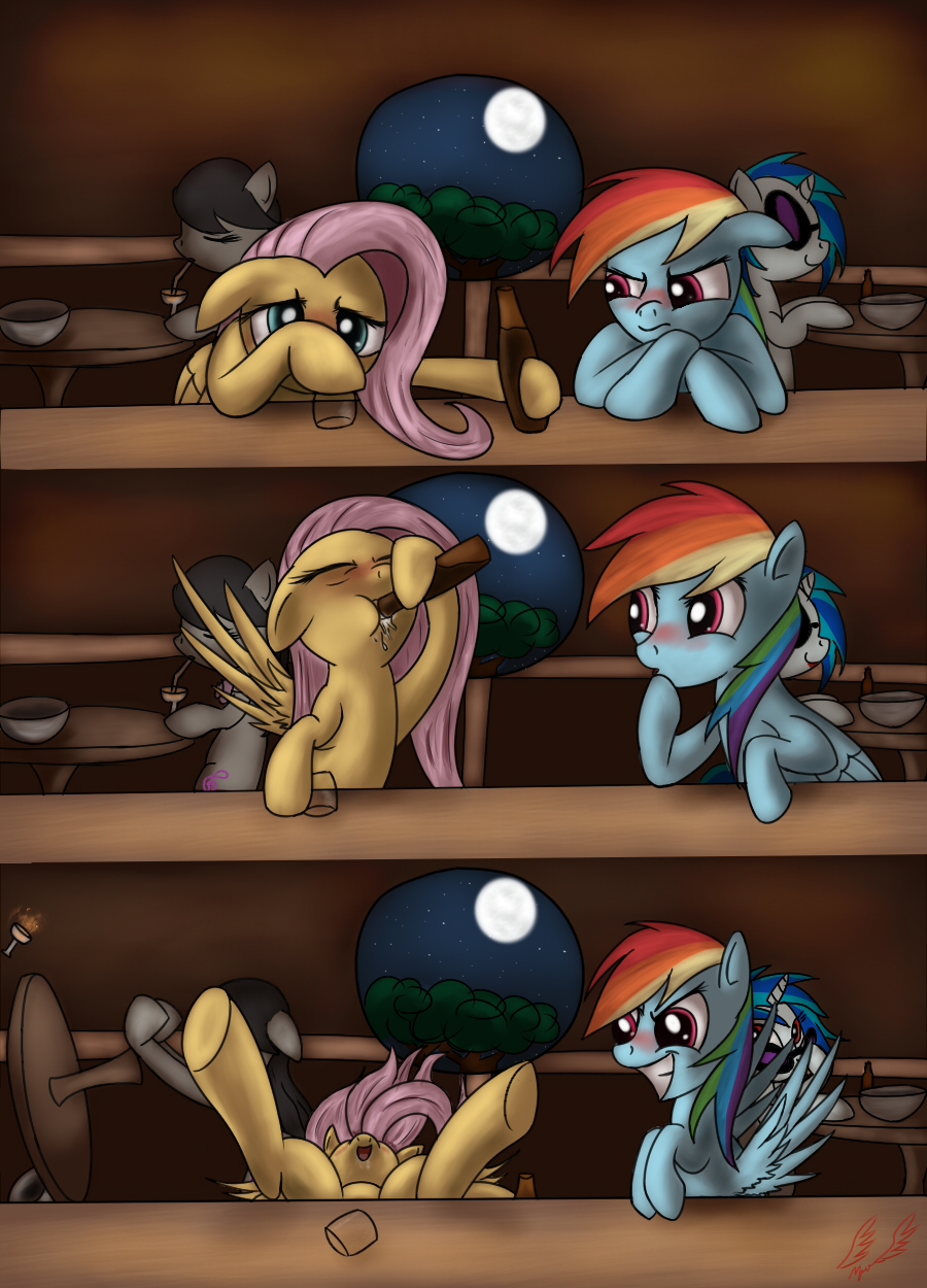 alcohol bar beer beverage blue_fur blush comic couple cutie_mark drinking drunk equine eyewear female feral fluttershy_(mlp) friendship_is_magic fur glass group hair horn horse mammal mane miokomata moon multi-colored_hair my_little_pony naughty_face night octavia_(mlp) open_mouth pass_out passed_out pegasus pony purple_eyes rainbow_dash_(mlp) rainbow_hair rainbow_tail rape_face red_eyes smile sunglasses two_tone_hair unicorn vinyl_scratch_(mlp) window wing_boner wings yellow_fur