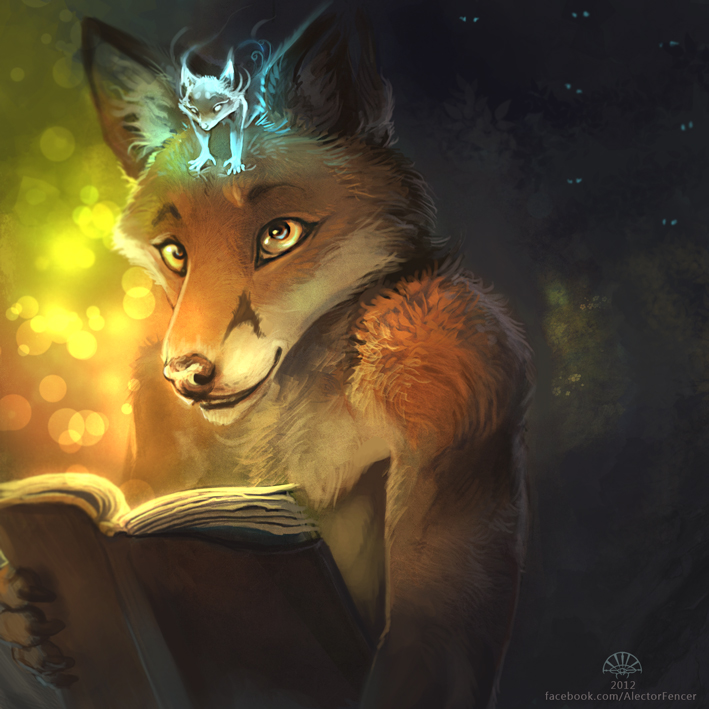 alectorfencer anthro book canine duo fox male mammal night outside reading spirit