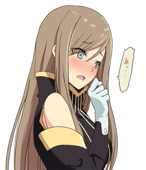 blue_eyes blush brown_hair detached_sleeves gloves hair_over_one_eye hyakuen_raitaa long_hair solo tales_of_(series) tales_of_the_abyss tear_grants white_background white_gloves