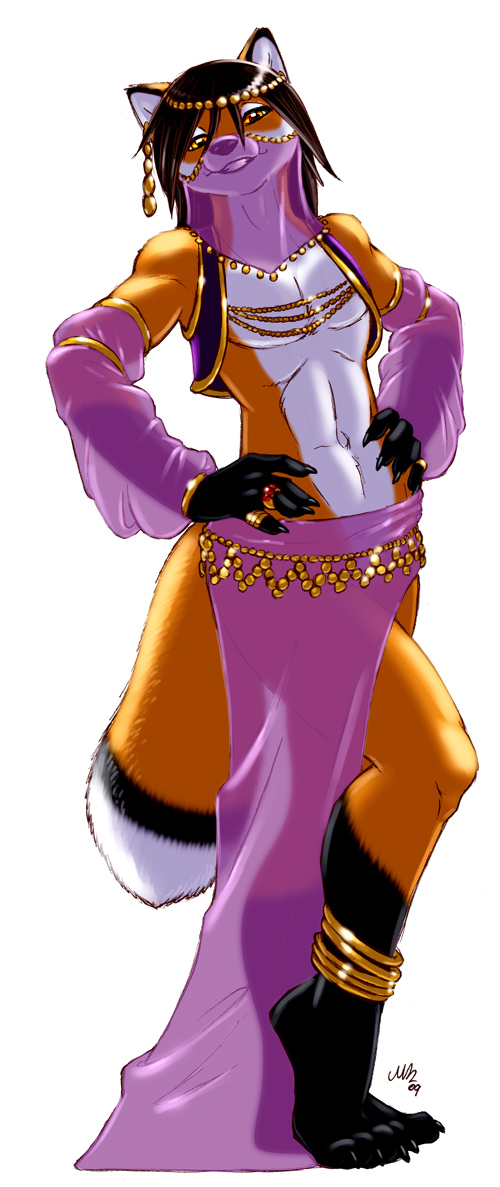 anthro brown_hair canine clothing cox crossdressing ear_piercing fox gideon hair jewelry looking_at_viewer male mammal piercing plain_background pose ring solo veils white_background yellow_eyes