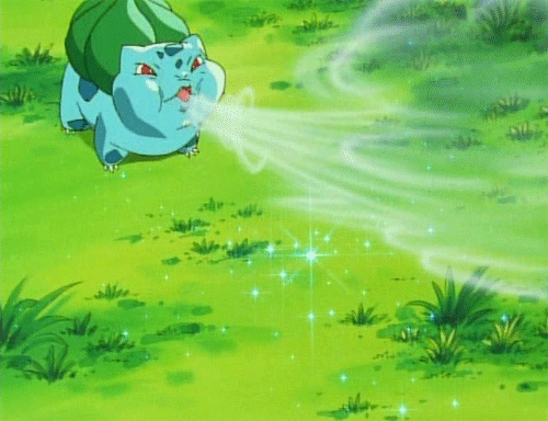 animated animated_gif breath bulbasaur gust lowres no_humans outdoors pokemon pokemon_(anime) wind