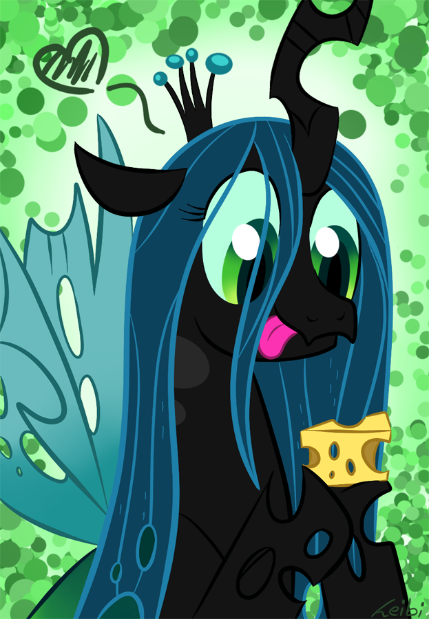 cheese equine female feral friendship_is_magic green_eyes green_hair hair leibi97 mammal my_little_pony queen_chrysalis queen_chrysalis_(mlp) solo tongue tongue_out wings