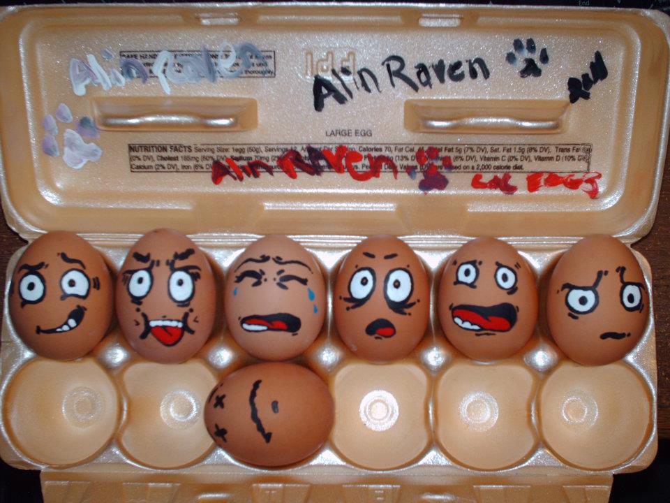 alinraven egg faces humor painted