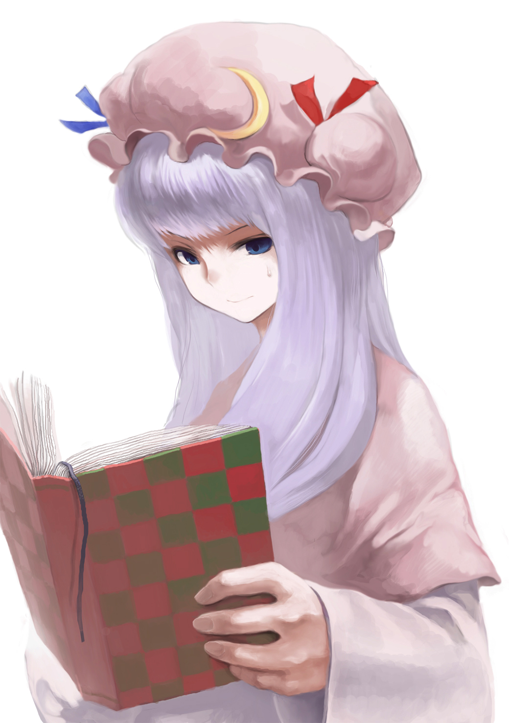 bad_id bad_pixiv_id book hat highres ibn long_hair patchouli_knowledge purple_hair ribbon solo touhou