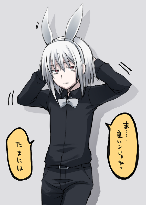 accelerator animal_ears bunny_boy bunny_ears idora_(idola) looking_at_viewer male_focus red_eyes simple_background solo to_aru_majutsu_no_index translated white_hair