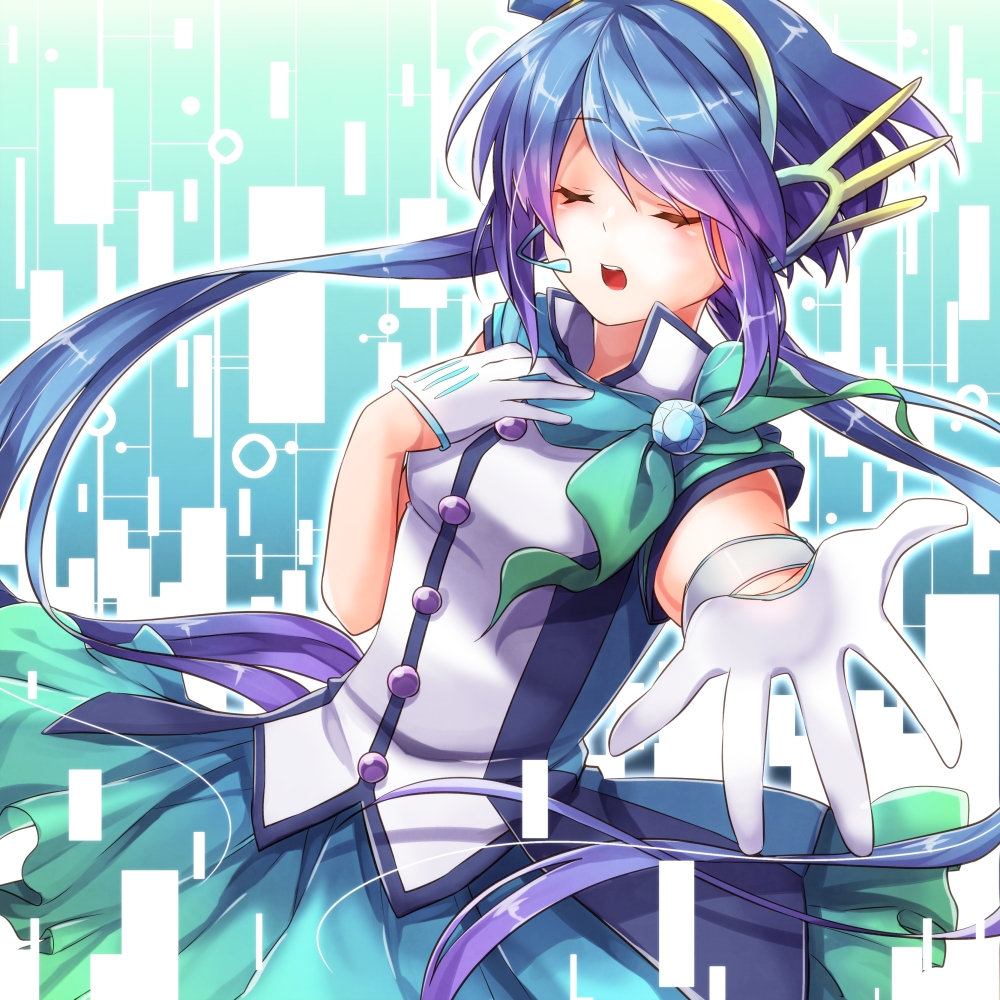 aoki_lapis bad_id bad_pixiv_id closed_eyes gloves long_hair music outstretched_arm sakuragi_ren singing solo vocaloid