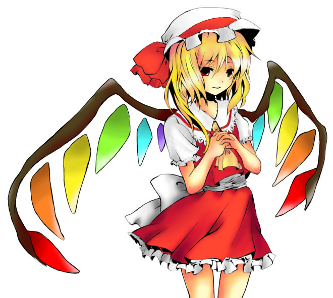 bad_id bad_pixiv_id colorized flandre_scarlet simple_background solo touhou tsukineko_(chatnoir65) white_background wings