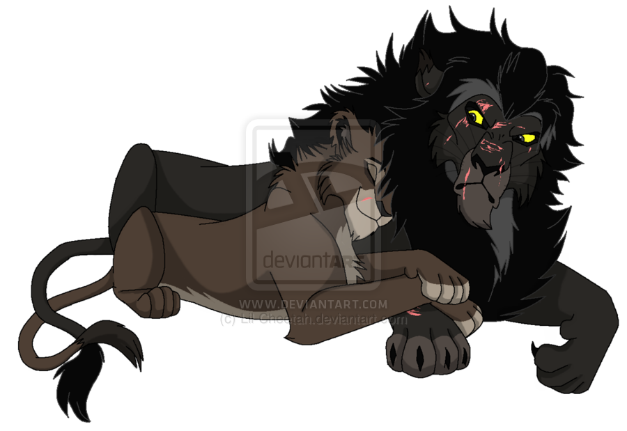 annoying_watermark black_body black_hair black_nose blue_eyes brown_body character claws cuddling disney displeased feline frown galaka hair lelia lil-cheetah lion lion_king_style male mammal mane mates original paws plain_background pleased scar size_difference slicked_back_hair smile the_lion_king wary watermark white_background