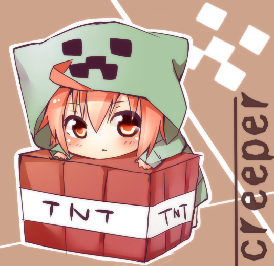 creeparka creeper minecraft red_eyes red_hair short_hair solo tnt tosura-ayato