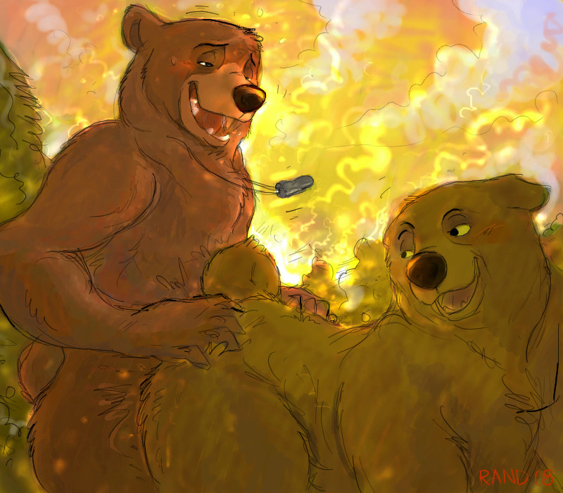 ambiguous_gender bear blush brother_bear brown_fur chubby disney doggystyle female feral from_behind fur grizzly_bear happy happy_sex kenai looking_back male mammal necklace nita nude open_mouth penetration rand sex straight