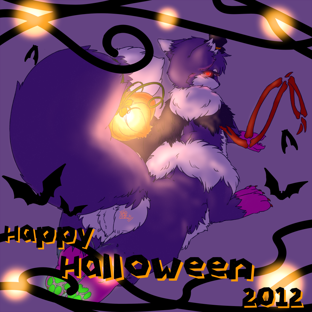 bat bats black_eyes blush bone butt canine claws countershading ears_up female fox fur glowing glowing_eyes green_pawpads halloween hindpaw holidays huge_tail hybrid ingi labia lantern lights lying mammal multicolor_fur naturally_censored open_hand paw_pad pawpads paws plain_background purple_background purple_fur purple_nails pussy raised_tail red_eyes signature skeleton sole solo two_tone_fur vines wings wolf