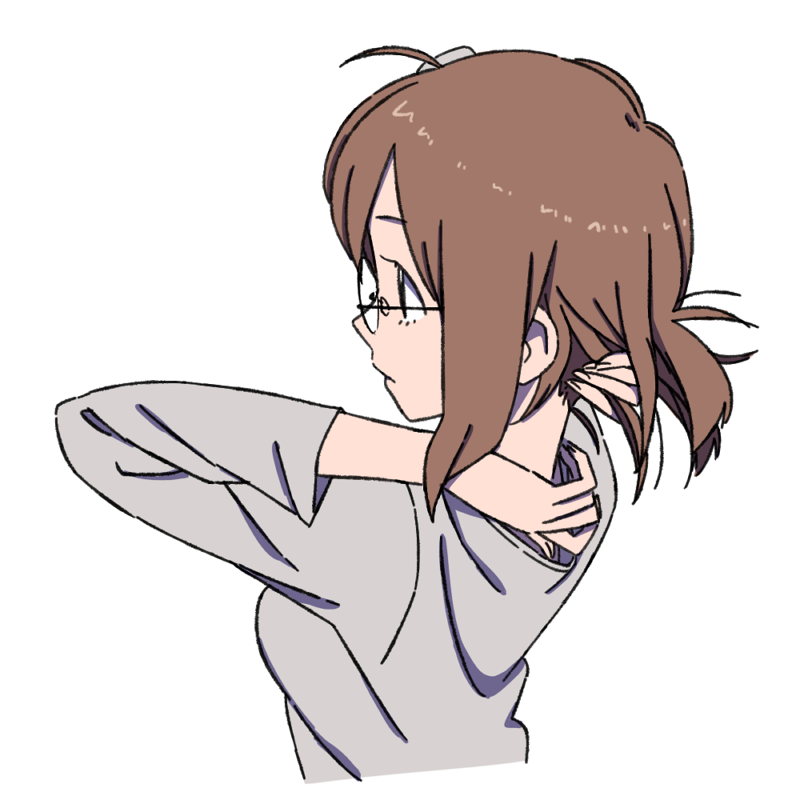 adjusting_hair brown_hair copyright_request from_behind glasses neck profile short_hair solo takken_(kupipo)