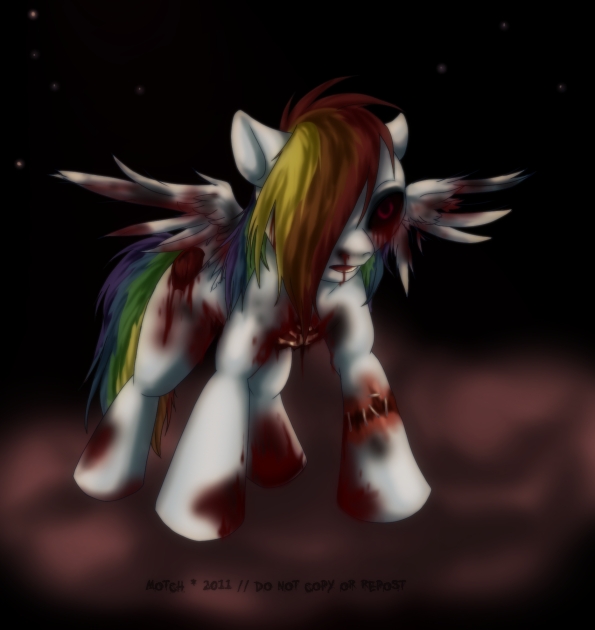 bleeding blood creepy dark_theme equine female feral friendship_is_magic hair horse looking_at_viewer mammal motch multi-colored_hair my_little_pony nightmare_fuel pegasus pony rainbow_dash_(mlp) rainbow_hair solo standing undead wings zombie