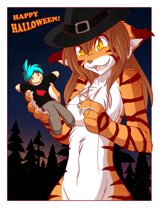 chest_tuft comic english_text feline female flora_(twokinds) fur halloween holidays human keidran male mammal nude stripes text tiger tom_fischbach trace_legacy tuft twokinds webcomic