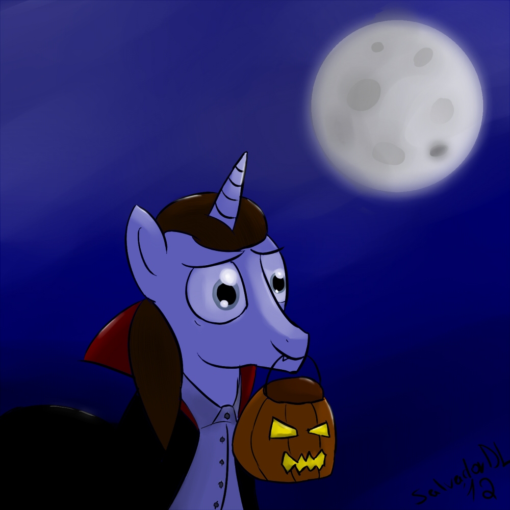 brown_hair clothing equine feral friendship_is_magic grey_eyes hair halloween holidays horse male mammal moon my_little_pony original_character pony salvadordl solo