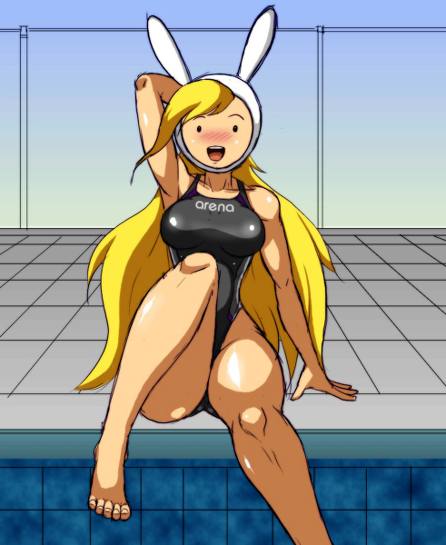 adventure_time animal_ears breasts female fionna_the_human hair human long_hair looking_at_viewer pool rabbit_ears swimsuit thighs
