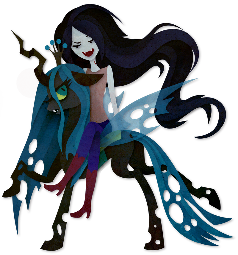 adventure_time alpha_channel black_hair boots changeling clothed clothing crossover crown duo equine eye_contact fangs female feral friendship_is_magic green_eyes green_hair hair horn looking_back mammal marceline my_little_pony plain_background queen queen_chrysalis queen_chrysalis_(mlp) riding riding_sidesaddle royalty sitting sleepwalks smile transparent_background vampire wings