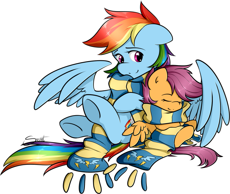couple cub cutie_mark duo equine eyes_closed female feral friendship_is_magic hair horse mammal multi-colored_hair my_little_pony pegasus plain_background pony purple_eyes purple_hair rainbow_dash_(mlp) rainbow_hair scarf scootaloo_(mlp) secret-pony sitting sleeping transparent_background wings young
