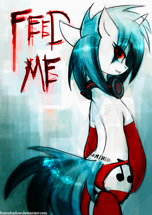 abstract_background blood blue_hair cutie_mark elbow_gloves english_text equine female foxinshadow friendship_is_magic gloves hair headphones horn horse legwear looking_at_viewer looking_back mammal my_little_pony nin panties pony red_eyes solo stockings text underwear unicorn vinyl_scratch_(mlp) writing zero-sum