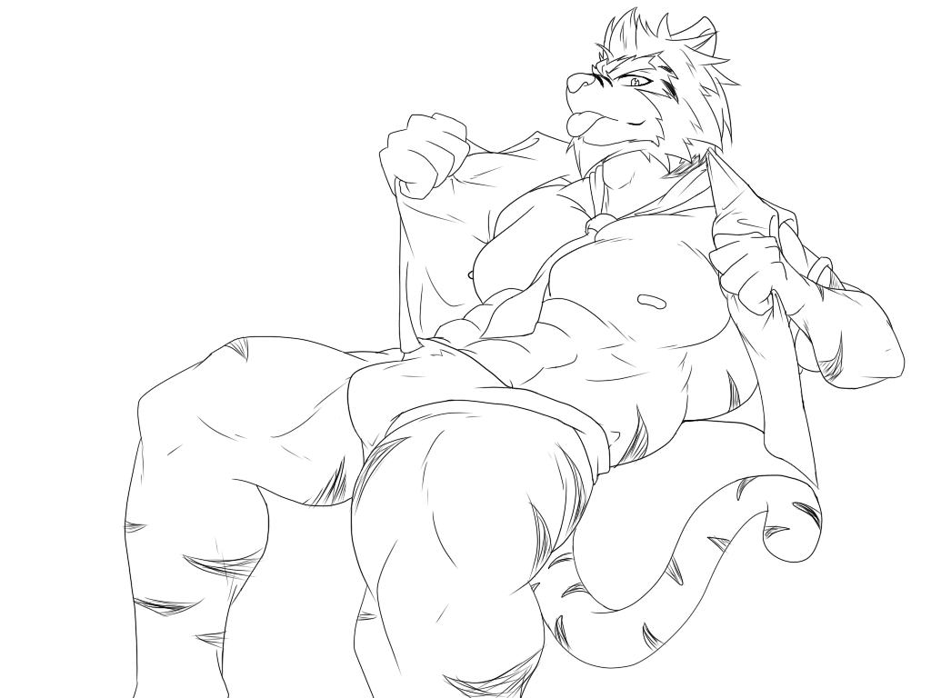 biceps bulge feline kaltet looking_at_viewer male mammal muscles nipples pecs pixiv sketch solo tiger tongue tongue_out underwear unknown_artist