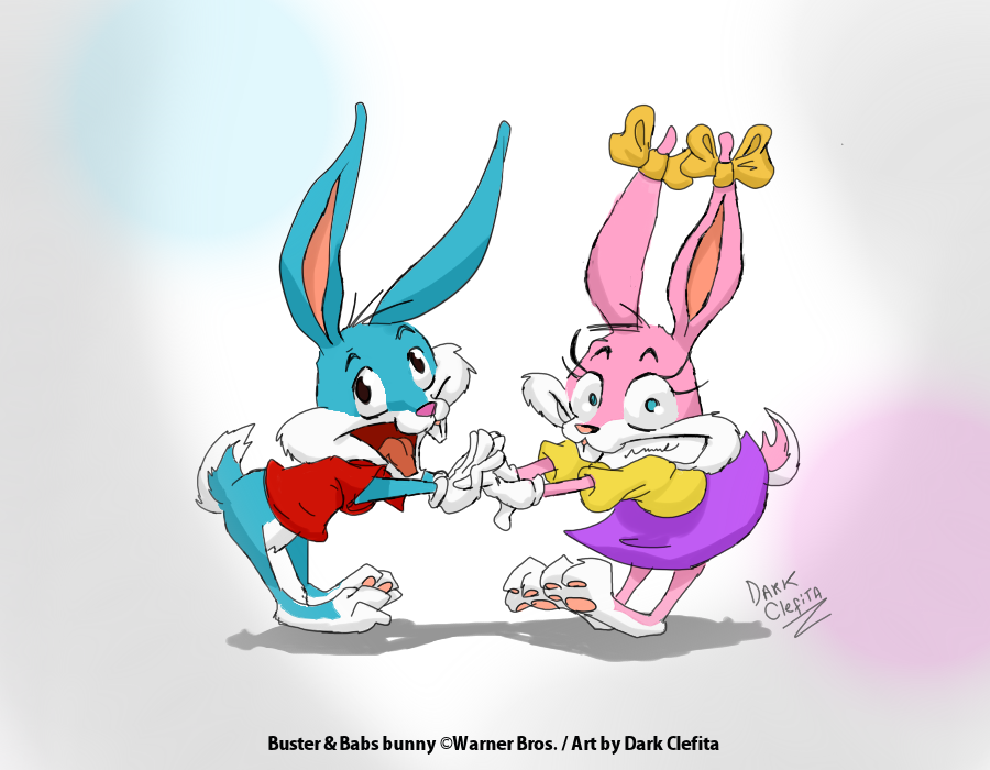 babs_bunny blue blue_eyes blue_fur bow buster buster_bunny cartoon couple dark_clefita duo female fur lagomorph male mammal pink pink_fur rabbit smile tiny_toon tiny_toon_adventures tiny_toons toon toony two warner_brothers