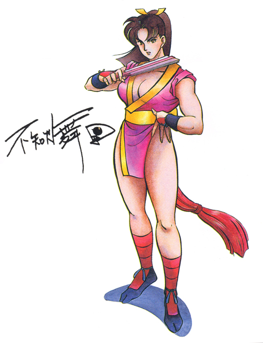 1girl 90s breasts character fan fatal_fury game kunoichi large_breasts neo_geo ninja official_art ponytail shiranui_mai solo