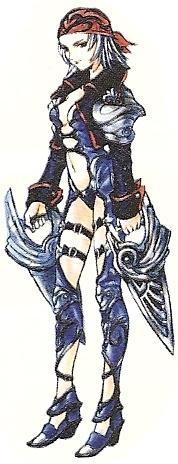 1girl bandanna boots breasts coat do-rag legs lenus lips lowres mound_of_venus navel official_art playstation red_eyes silver_hair smile the_legend_of_dragoon weapon wingly