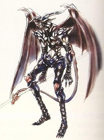 demon evil horns lowres male male_focus official_art playstation smirk tail tall the_legend_of_dragoon weapon wings zachwell