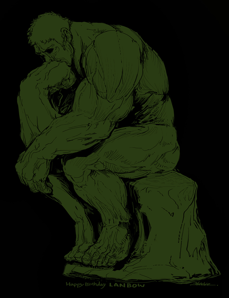 arm_support bruce_banner fine_art_parody green hulk kazeco male_focus marvel parody sitting solo the_thinker