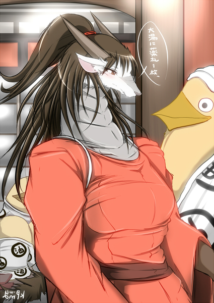 breasts brown_hair chihiro_ogino chinese_dragon clothing dragon embarrassed female hair haku horn japanese_text paws spirited_away text transformation translated translation_request ymbk