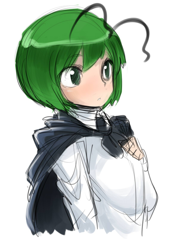 antennae bad_id bad_pixiv_id face green_eyes green_hair short_hair simple_background solo space_jin touhou white_background wriggle_nightbug