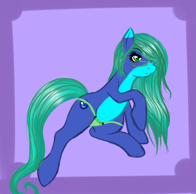 2012 blue_fur boundprincess equine eyewear female glasses green_eyes green_hair hair horse looking_at_viewer my_little_pony original_character panties pony solo underwear