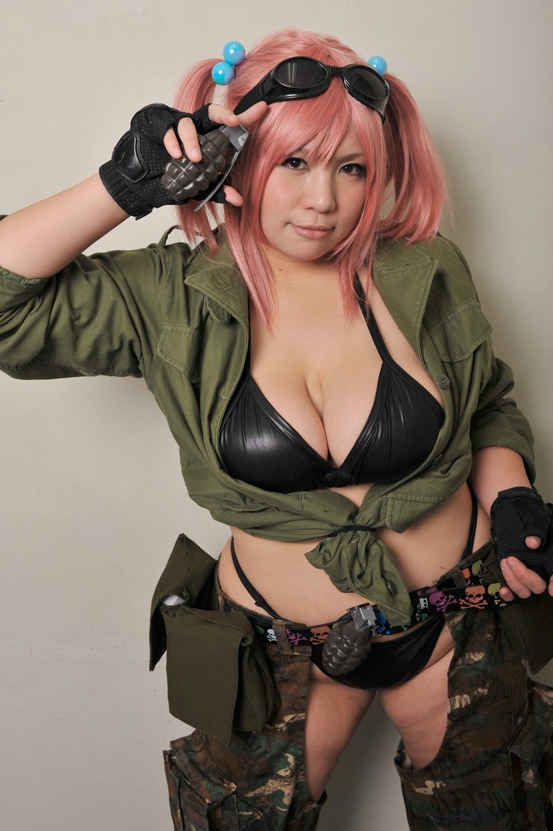 1girl asian breasts chouzuki_maryou highres large_breasts photo pink_hair plump solo