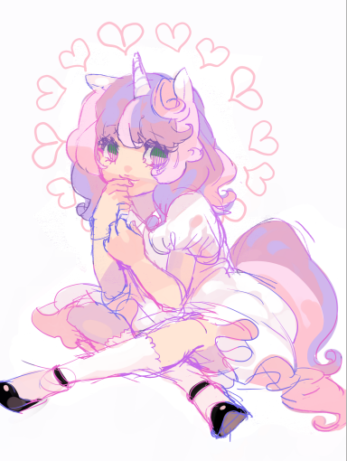 animal_ears child dress heart kneehighs mary_janes matsusaka multicolored_hair my_little_pony my_little_pony_friendship_is_magic personification pink_hair shoes short_dress sitting solo sweetie_belle tail white_dress white_legwear