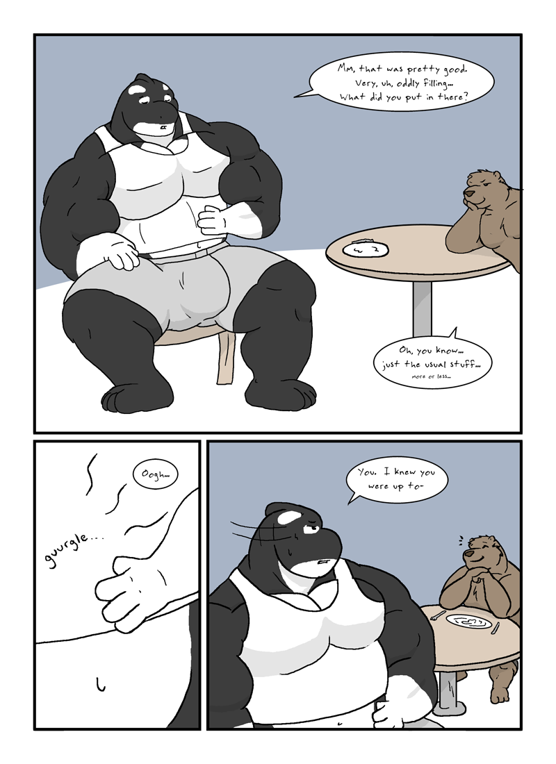 anthro bear big breakfast bulg comic dialogue growth kitchen male muscles stupidgit white_killer