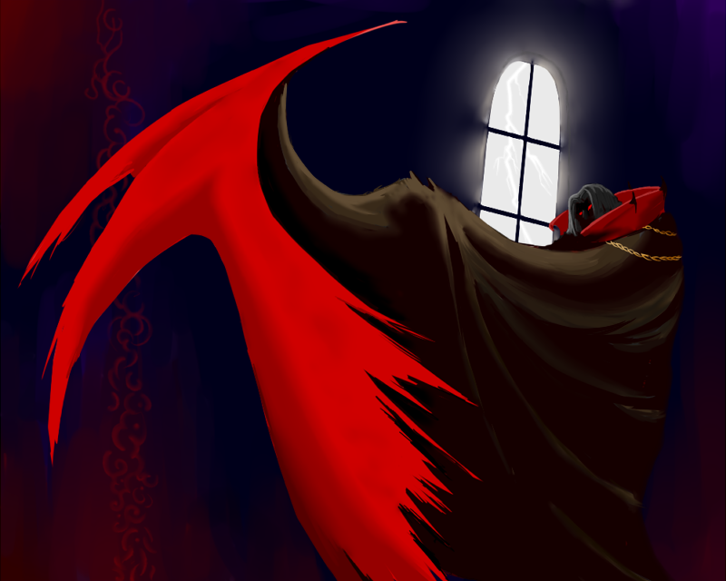 1boy artist_request castlevania dracula konami male male_focus red_eyes robe silhouette silver_hair solo vampire