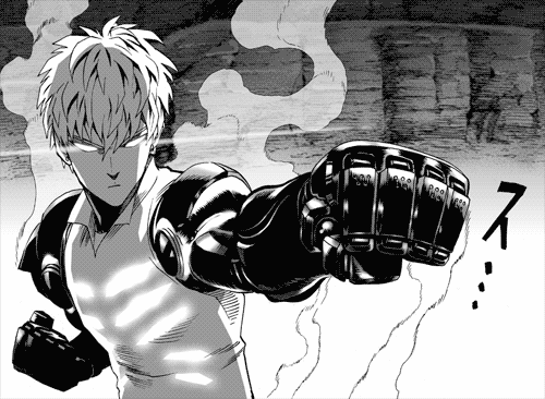 animated animated_gif cyborg genos lowres male_focus one-punch_man saitama_(one-punch_man) solo