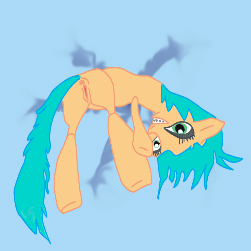 anorexia blue_background braces equine female green_eyes green_hair hair horse looking_at_viewer majikplant420 mammal my_little_pony nightmare_fuel orange_body plain_background pony pussy simple_background smile solo teenage