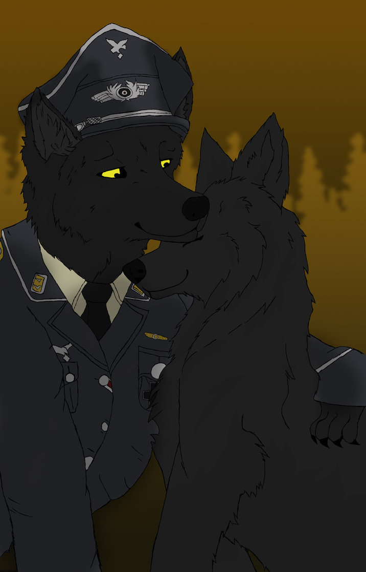 ambiguous_gender anthro black_nose canine clothing couple eyes_closed hat mammal nazi shizukaxookami uniform wolf