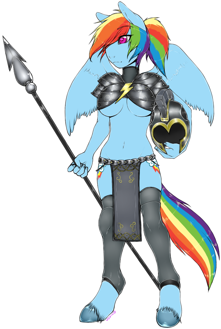 anthro anthrofied armor breasts clothed clothing cutie_mark equine female friendship_is_magic helmet hooves horse mammal my_little_pony pegasus plain_background pony rainbow_dash_(mlp) skimpy solo voxix white_background wings