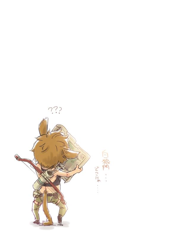 ? animal_ears bad_id bad_pixiv_id bow brown_hair final_fantasy final_fantasy_xiv map miqo'te nukomasu quiver simple_background solo tail white_background