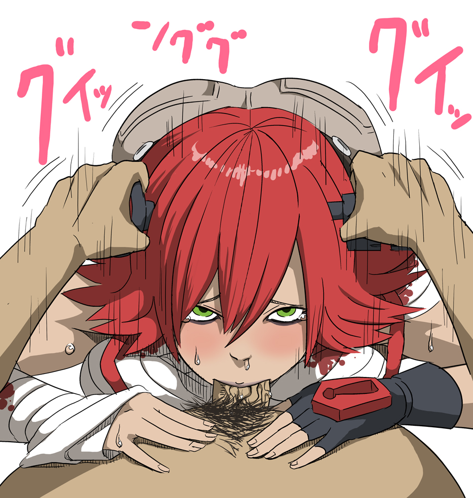 a.b.a ass bad_id bad_pixiv_id bandages bangs blood bloody_clothes blush breasts censored fellatio fingerless_gloves gloves green_eyes guilty_gear hair_ornament hand_on_another's_head hetero holding_head irrumatio key key_in_head kishio_(agedama) large_breasts lips male_pubic_hair mosaic_censoring motion_lines oral penis pov pubic_hair red_hair short_hair single_glove snot solo_focus sweat veins veiny_penis