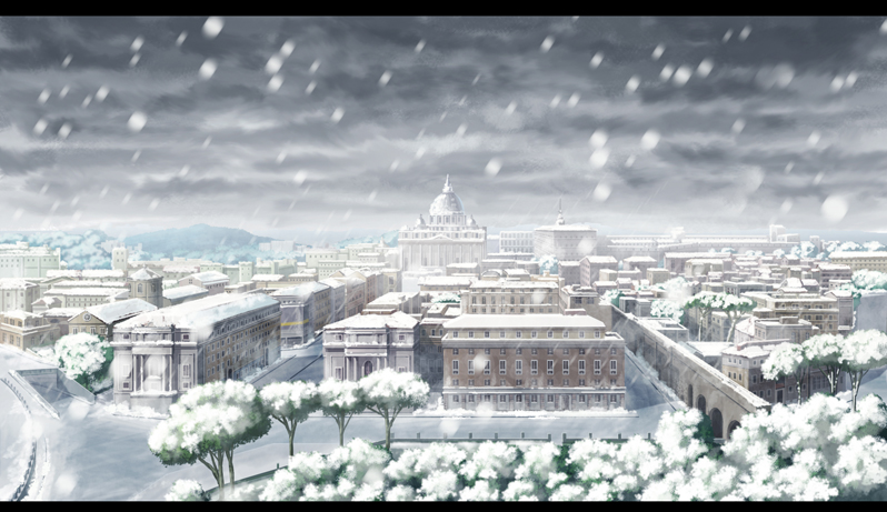 bad_pixiv_id building cityscape cloud no_humans original saki_(931533) scenery sky snow snowing tree