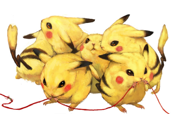cable gen_1_pokemon mouse no_humans pikachu pokemon pokemon_(creature) realistic sexual_dimorphism simple_background too_many too_many_pikachu toto_mame