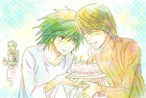 cake death_note food l l_(death_note) lowres watari yagami_light